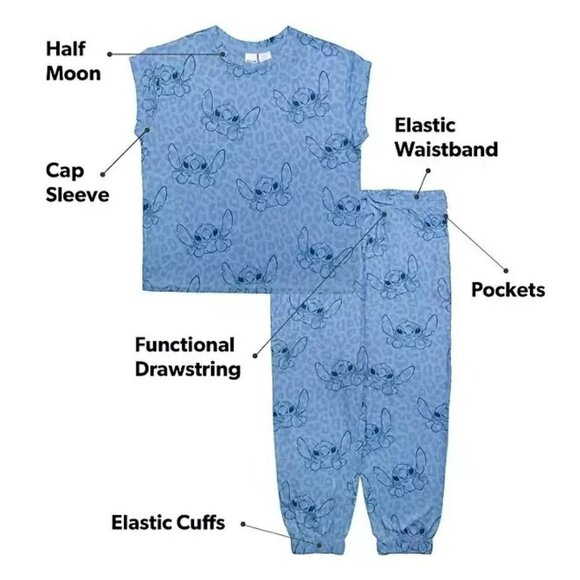 Disney Stich Women's Small Two-Piece Pants and SS Shirt Cozy Pajama Set - Picture 16 of 16